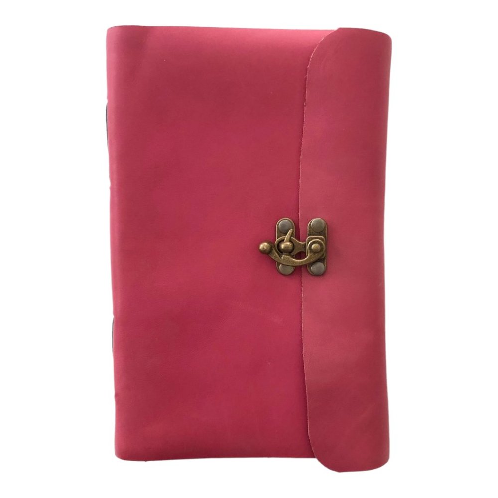 Berry Pink Natural Leather Front Clasp Journal